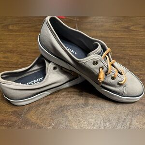Sperry Top Sider Womens Sz 6 Pier View STS95729 Gray Flat Canvas Sneakers EUC